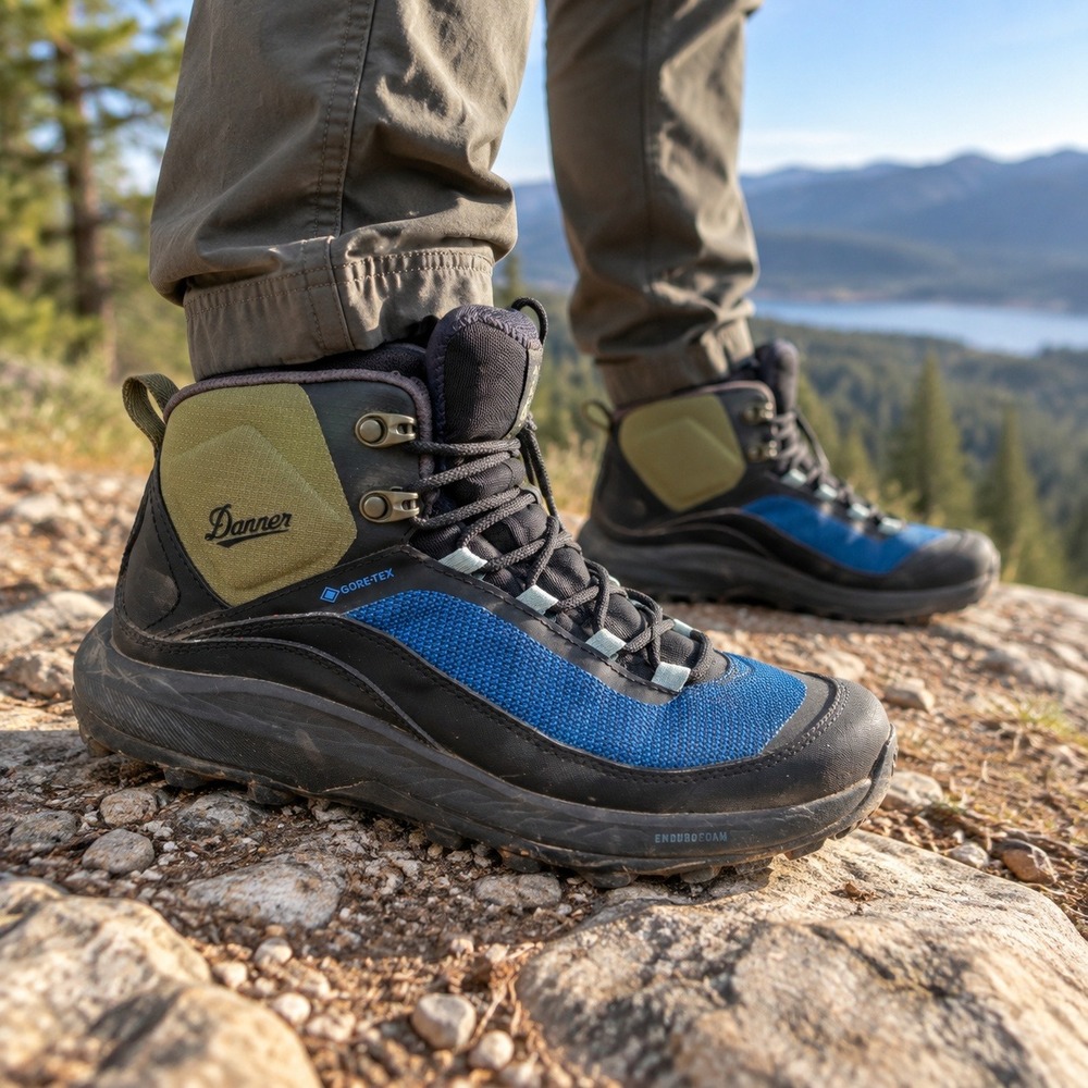 Danner Mens 9 N45 Mid GTX Hiking Boots Black Blue Gore-Tex Waterproof Vibram